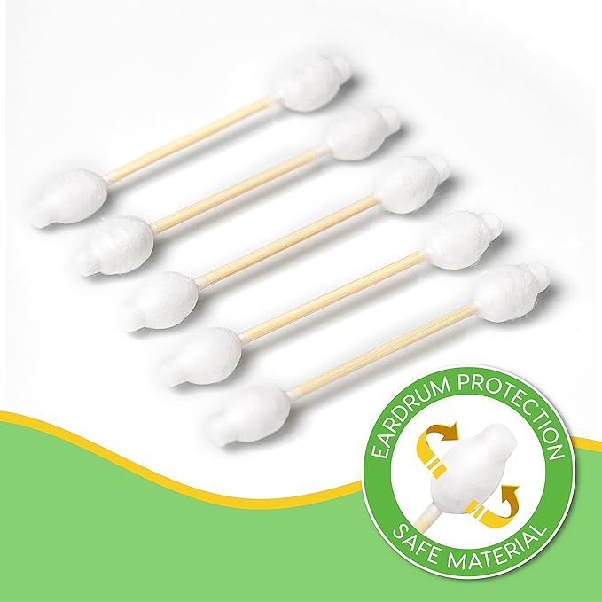 Baby Cotton Swabs 220 Count | Biodegradable & Organic Wooden Cotton Buds | Double Tipped Safety Sticks | 100% Eco-Friendly & Natural