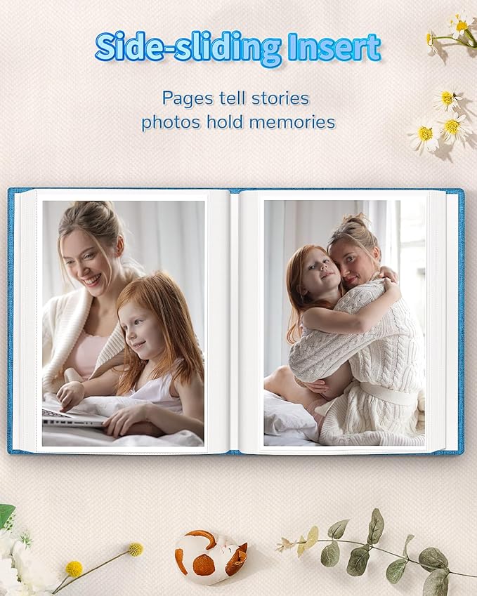 Photo Album 4x6 with 100 Pockets,Slip-in Picture Albums,Linen Cover Memory Book with Front Window,White Page Vertical Photo Book for Wedding,Family,Anniversare,Baby,Vacation