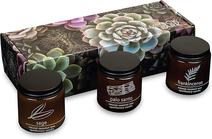 Hemlock Park Apothecary Wood Wick Candle Trio | Gift Set of Three 4 oz Candles Handcrafted with Natural Coconut Wax (Ritual | Sage, Palo Santo, Frankincense)