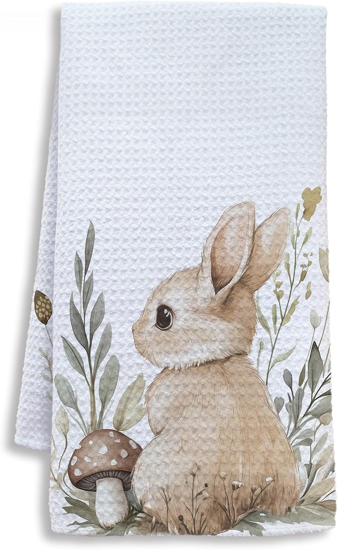 Bunny Gifts Kitchen Towels, Gifts for Bunny Lovers Women Dish Tea Towels for Kitchen, Cute Rabbit Mushroom Botanical Decorative Hand Towel for Kids Bathroom Decor, 16x24 Inch