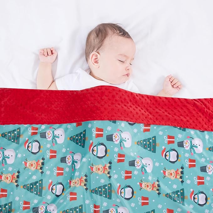 Baby Blanket for Boys Girls Soft Minky with Double Layer Dotted Backing, Cartoon Printed 30 x 40 Inch Receiving Blanket (Christmas Snowman)