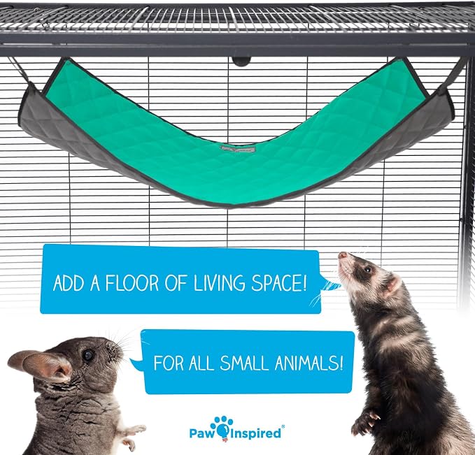 Paw Inspired Hanging Fleece Hammock for Small Animals, Gray/Green | Hammock with Swivel Clips for Pet Cage for Ferrets, Rats, Chinchillas, Sugar Gliders, Hideout Toy for Guinea Pigs, Hamsters