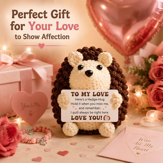 Birthday Gifts for Him Her Boyfriend Girlfriend Handmade Crochet Hedgehog | to My Love Anniversary Birthday Gifts for Women Men,Mini Romantic I Love You Gifts for Husband Wife Couple