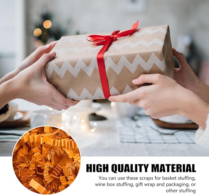 ZEBMOON 1 LB Orange Crinkle Cut Paper Shred Filler Great for Gift Wrapping, Basket Filling, Birthday, Wedding, Halloween, Thanksgiving, Christmas Day, New Year Party Decorations Filling Supplies A