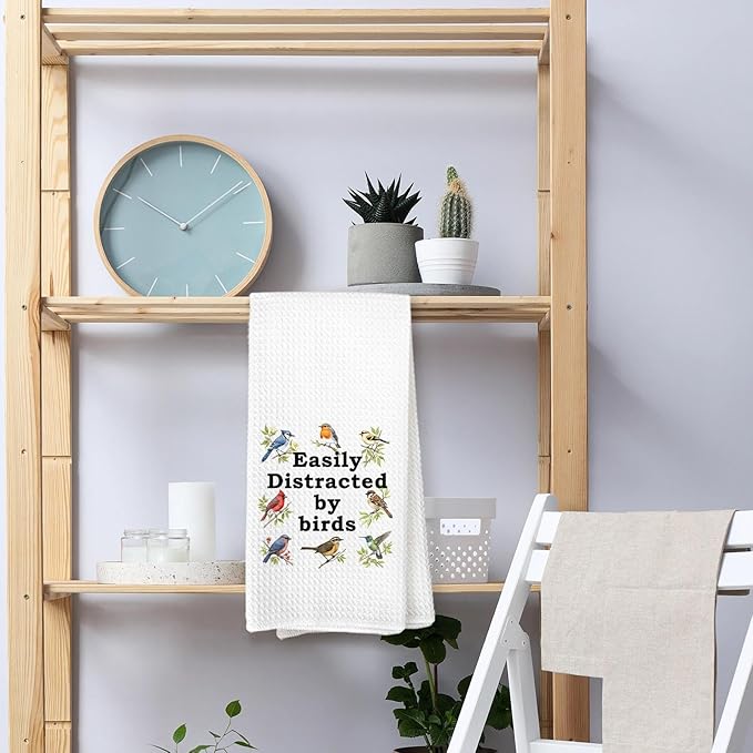 Easily Distracted by Birds Kitchen Towels, Bird Gifts for Bird Lovers Women, Birder Dish Towels for Kitchen,Birds Decorative Hand Towels for Bathroom Dish Cloths & Dish Towels