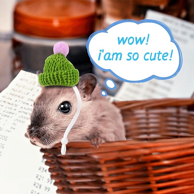 44 Pcs Guinea Pig Hat Scarf, Small Animal Hats Hamster Hedgehog | Mini Knitted Costume for Snakes Lizards, Holiday Party Photo Props, Multiple Styles with Pom Decorations, Tiny Pets Gift