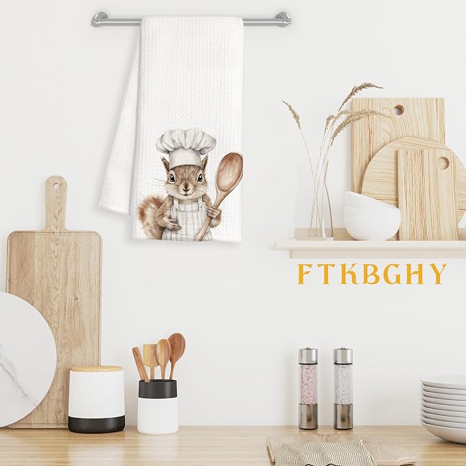 Funny Squirrel Chef Kitchen Towels, Squirrel Lover Gifts for Women Men, Chef Gifts, Funny Forest Animal Decorative Dish Hand Tea Towels for Kitchen Bakery, 16x24 Inch