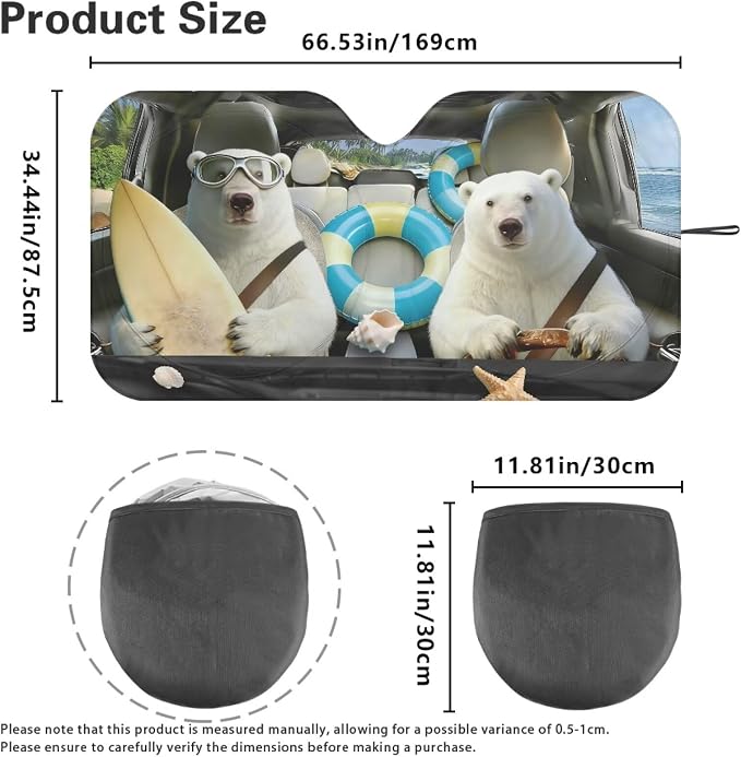 Cute Polar Bear Car Front Windshield Sun Shade Fit Most Cars SUV Trucks Universal Funny Sun Visor for UV Protection Foldable Front Window Cover Car Interior Accessories