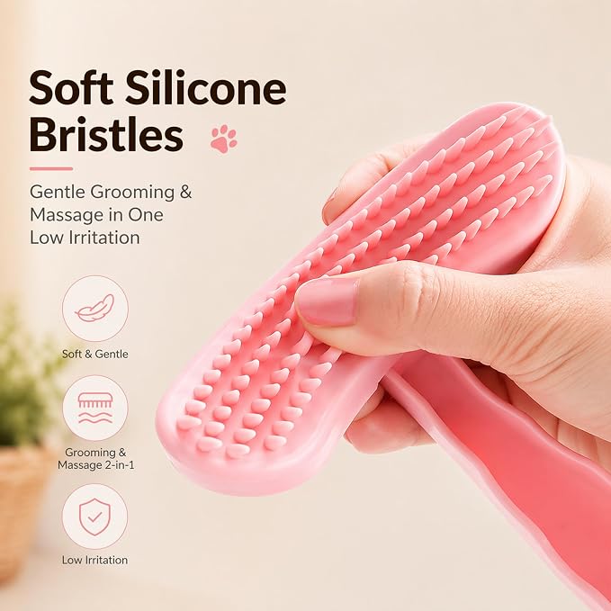 Small Silicone Grooming Brush for Guinea Pigs & Small Pets | Small Pet Fit | Soft Low-Stimulation Brush | Curved Pet Fit | Daily Bonding | Rinse-Clean Head