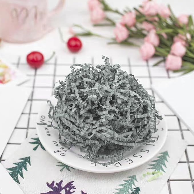 ZEBMOON 1 LB Light Grey Crinkle Cut Paper Shred Filler Great for Gift Wrapping, Basket Filling, Birthday, Wedding, Halloween, Thanksgiving, Christmas Day, New Year Party Decorations Filling Supplies