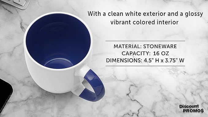 DISCOUNT PROMOS Bistro Style Large Coffee Mugs 16 oz. Set of 10, Bulk Pack - Perfect for Coffee, Tea, Espresso, Hot Cocoa, Other Beverages - Cobalt Blue