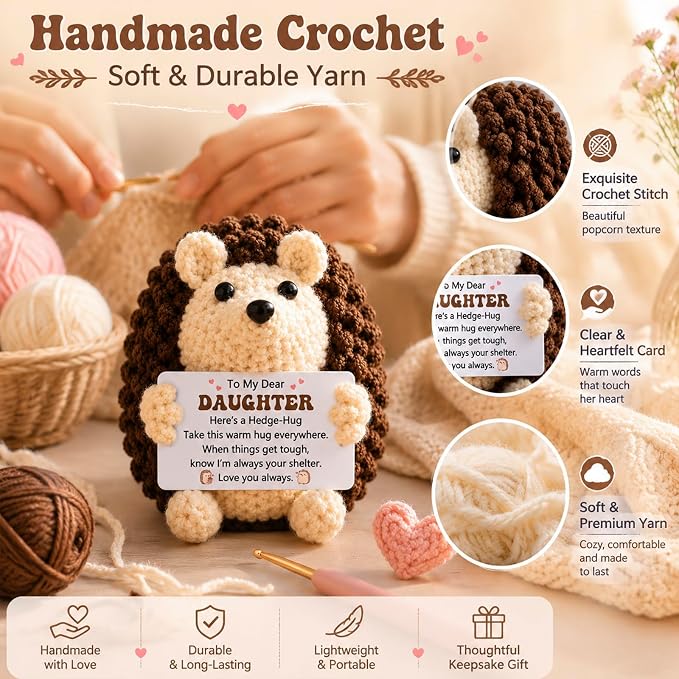 Daughter Gifts from Mom Dad,Funny Gifts for Daughter from Mom Dad | Birthday Gifts for Daughter Cute Handmade Crochet Hedgehog,Christmas Graduation Mothers Day for Girls,Cute Crochet Animal
