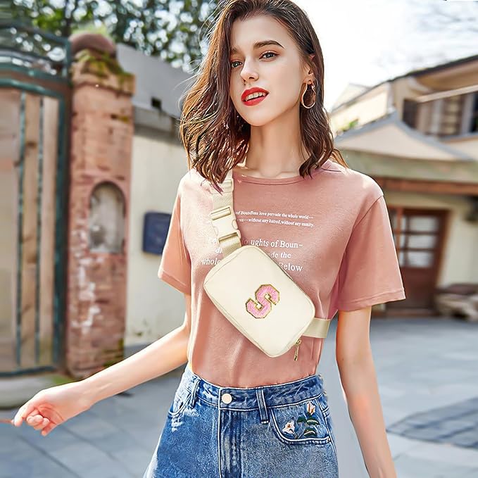 Gitus Personalized Gifts Birthday Gifts for Girls Fanny Pack Cross Body Bags with Initial Letter Preppy Stuff Gifts for Her Girlfriend Wife Sister Friends Mom (Ivory-S)