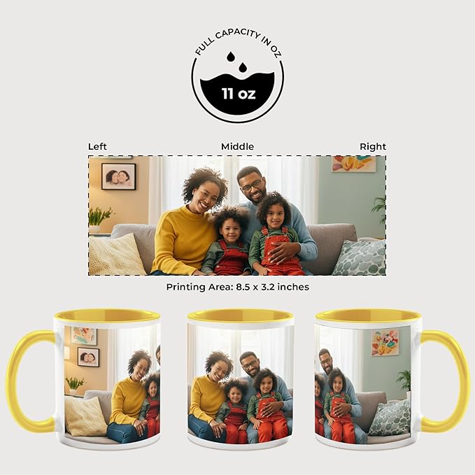 Personalized Mug, Custom Ceramic Mug with Photo and Text, 11oz, Pack of 20, Glossy Coffee Cup, Perfect for Christmas, Secret Santa or as Holiday Gift for Family or Friends, White/Yellow
