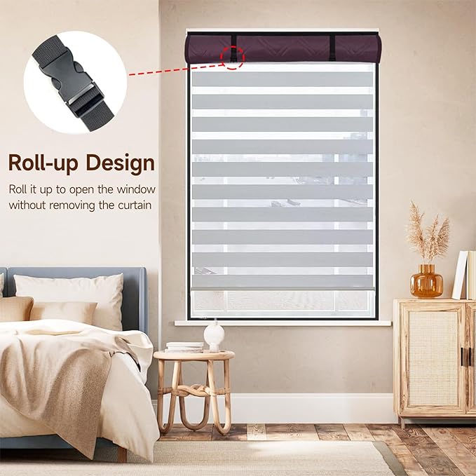Winter Insulated Window Curtain 39"x63", Oxford Cloth Thermal Insulated Window Cover with Buckles,Heavy Duty Window Insulation Kit Fits Windows up to 38"x62",Brown Red