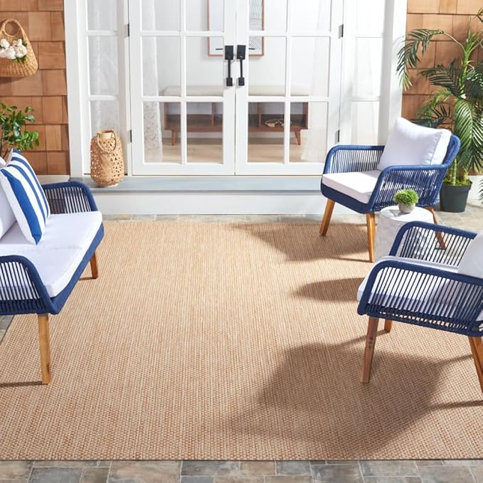 SAFAVIEH Washable Rug Outdoor Courtyard Collection - 10' x 14', Natural & Cream, Non-Shedding & Easy Cleaning, Ideal for Patio, Backyard, Mudroom (CY8521-03012)