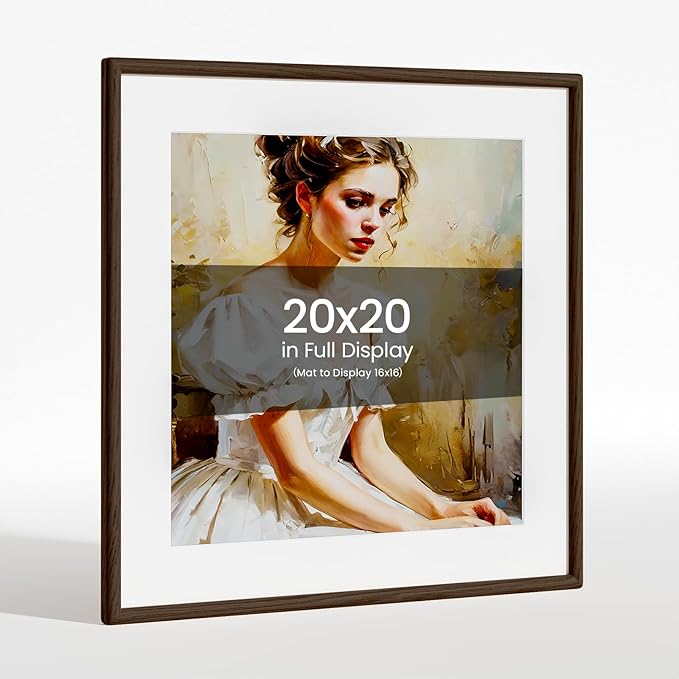 20x20 Picture Frame Natural Oak Wood From California-USA Walnut Color Finished Handcrafted 20 x 20 Poster Frame Matted to 16x16 Photo with Real Tempered Glass,for Photo,Certificate,Degree,Graduation