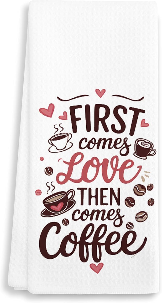 Funny Gifts for Mr&Mrs, Newlyweds, Couple, etc. - Kitchen Towel 16"x24" Hand Towel - First Comes Love Then Comes Coffee - Funny Wedding Gifts.(041)