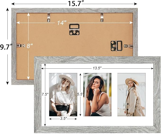 8x14 Collage frame with 3 Openings 4X6 Pictures, Multiple Picture Frame with Mat, Wall or Tabletop Decor, Grey Wood Grain,2 Pack