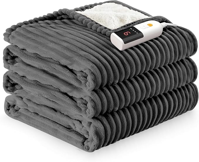 Reaks Electric Heated Blanket Full Size, Silky Soft Flannel & Sherpa Heating Blanket with 9 Heat Levels & 2-10 Hours Auto Off, Warm Gifts for Women Mom Grandma, ETL Certified (72x84 inches, Grey)