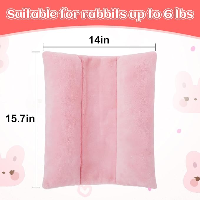 MEWTOGO 15.7" x 14" Bunny Bed for Rabbit Cage, Thickened & Soft | Prevent Sore Hocks Plush Mat with Cotton Lounger Pillows, Small Animal Flop Mat for Hutch Sleeping Indoor, Pink
