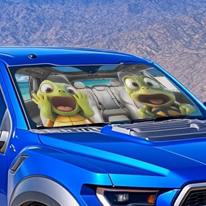 Funny Windshield Sun Shade Foldable Cute Frog Car Front Window Covers for Cars SUV Truck Heat Blocker Visor Protector with Storage Bag Blocks UV Rays and Keeps Your Vehic Cool
