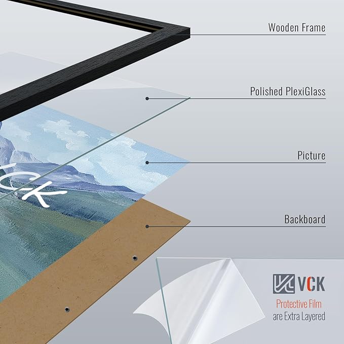VCK 18x24 Poster Frames Black Set of 6, Wide Border Wood Picture Frame, Multi-Directional Display Family Photos, Office Prints, Studio/Gallery Artwork, Woodgrain Series, Wall Hanging