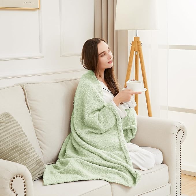 CYMULA Knit Throw Blanket for Mint Green - Super Soft Lightweight Plush Fuzzy Fluffy Cozy Blankets and Throws for Sofa Bed, 60 x 80 inches