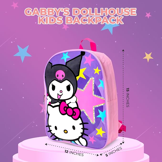 AI ACCESSORY INNOVATIONS Sanrio's Hello Kitty & Kuromi Kids Backpack, Elementary School Girls Book Bag, Purple & Pink