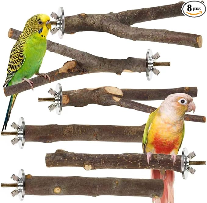 6 Pack Natural Wood Bird Perches for Cage, Wooden Parrot Perch | Wood Bird Stand Toy, Hardwood Branches, Climbing & Chew Toy for Bird Cage Accessories, Ideal for Parakeets Budgies Cockatiels