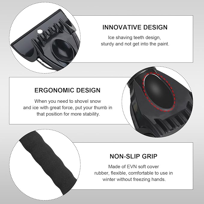 Ice Scraper for Car Windshield, Scratch Free Foam Gripped Windscreen Snow Scraper Frost Ice Crusher, Winter Window Snow Shovel Frost Removal Tool for Car Small Trucks (Black)
