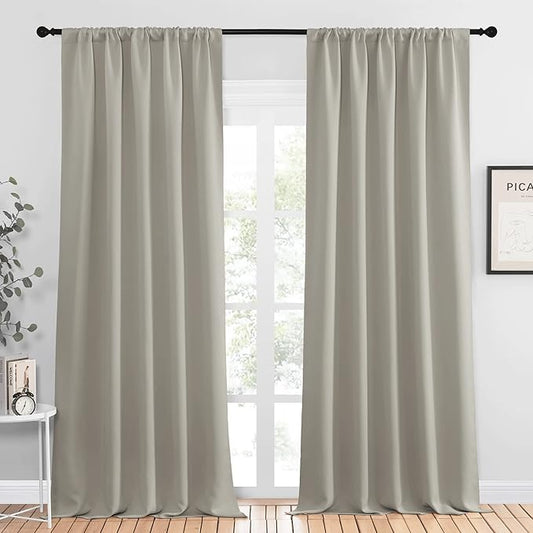 NICETOWN Blackout Curtains for Living Curtains, Room Darkening Window Curtain Panels, Easy-Care Solid Thermal Insulated Draperies/Drapes for Daughter Room (Natural, 2 Panels, 52 by 95)