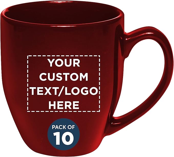 Custom Large Coffee Cups 16 oz. Set of 10, Personalized Bulk Pack - Perfect for Tea, Espresso, Cappuccino, Hot Cocoa - Maroon
