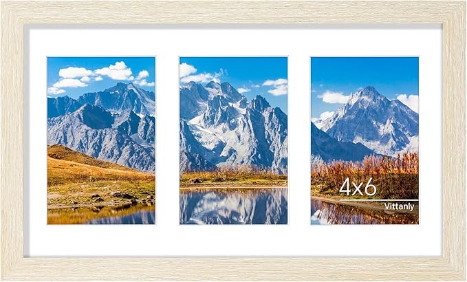 Vittanly 8x14 Picture Frames Collage Wall Decor, Displays 3Pcs 4x6 Pictures with Mat or 1Pcs 8x14 without Mat, Collage Picture Frame for Horizontal or Vertical Display, Cornsilk, 1 Pack