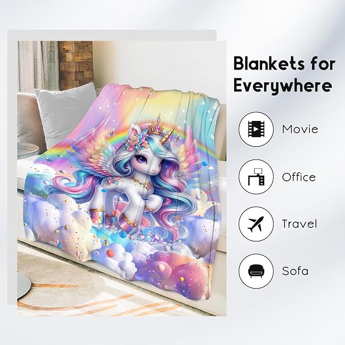 Unicorn Blankets Girls Gifts - 30x40 Inches Cute Throw for Kids - Cozy Soft Fleece Blanket for Couch Bed