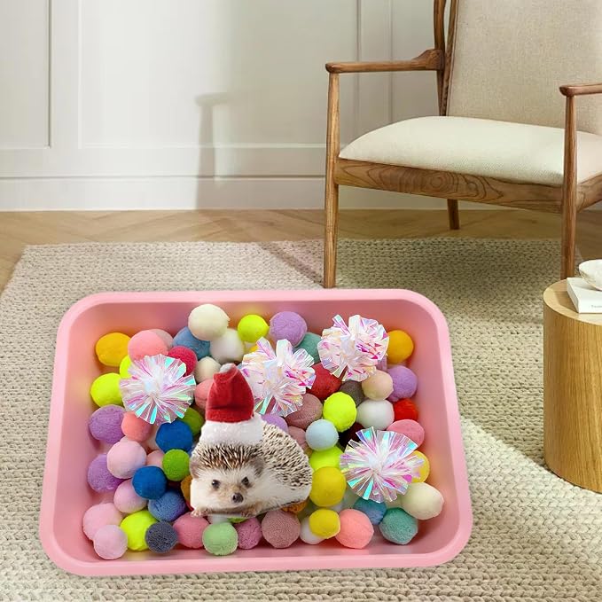 Hedgehog Dig Box Tray Set, Hedgehog Enrichment Toy for Cage Accessories, Fun Foraging & Digging Hedgehogs Toy for Hamster Guinea Pig Ferret (Pink)