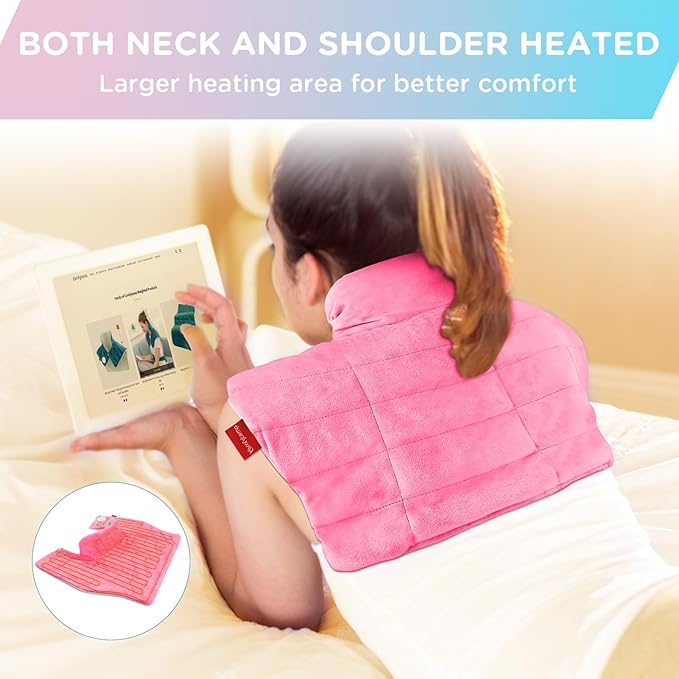 Comfytemp Heating Pad for Neck and Shoulders and Back, 2.6lb Weighted Electric Heating Pads, Large Heated Wrap, 9 Heat Settings & 11 Timer, Valentines Birthday Gifts for Women Men Mom Dad, Pink