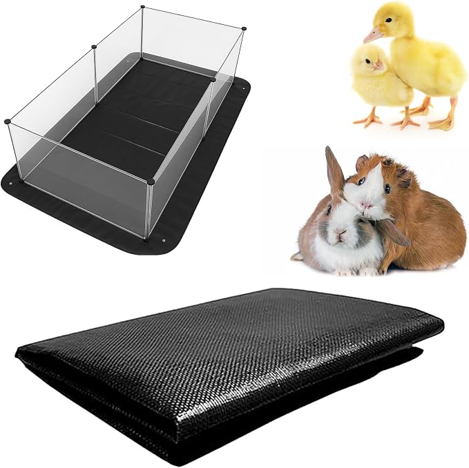 Guinea Pig Cage Liner, 59"x39" Playpen Mat, Waterproof Washable Tarp, Black | 59 x 39 in black waterproof pet mat protects floors and works as a washable, reusable liner for cages and playpens.