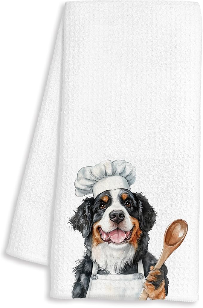 Funny Bernese Mountain Dog Chef Kitchen Towels, Bernese Mountain Dog Gifts, Gifts for Chefs, Funny Dogs Decorative Dish Hand Tea Towels for Kitchen Bakery, 16x24 Inch