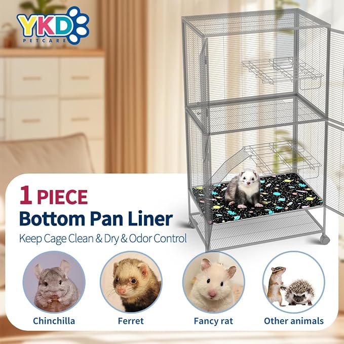 YKD Ferret Cage Liners for Ferret Nation & Critter Nation Cages | Waterproof Chinchilla Cage Accessories, Washable Bedding, for Ferrets, Chinchillas, Rats (Black, Bottom Pan Liner)
