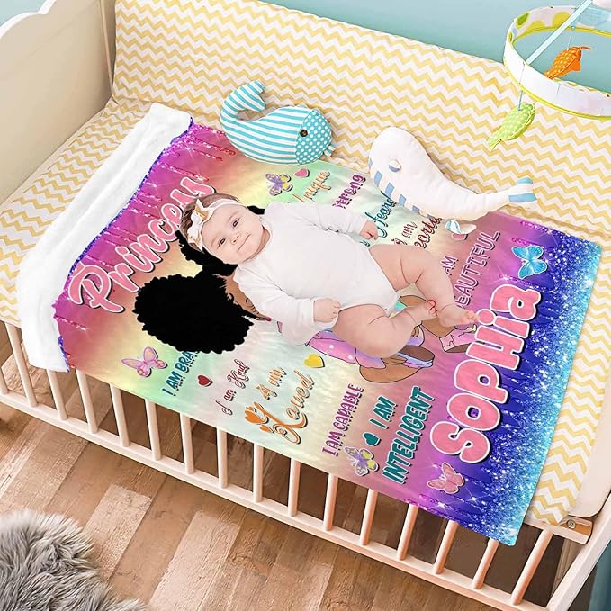 D-Story Personalized Throw Blankets with Name Custom Blankets with Text Customized Blankets for Kids Adults Women Men Personalized Black Girl Blanket Gift