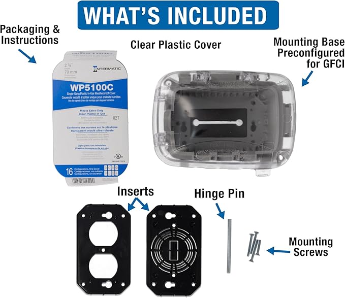 Intermatic WP5100C Extra-Duty in-Use Electrical Outlet Cover - Single Gang, Versatile Outdoor Receptacle Cover - Secure and Weatherproof Design for Outdoor GFCI Outlets, Durable Plug Cover - 2.75"