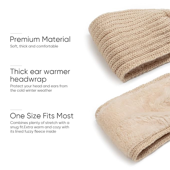 AQOKKA Knit Winter Headbands for Women Fuzzy Wool Fleece Lined Ear Warmers Elastic Turban Crocheted Head Wrap Winter Accessories for Women Cold Weather