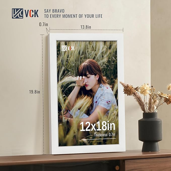 VCK 12x18 Picture Frames white Set of 6, Wide Border Wood Poster Frame, Multi-Directional Display Family Photos, Office Prints, Studio/Gallery Artwork, Woodgrain Series, Wall Hanging