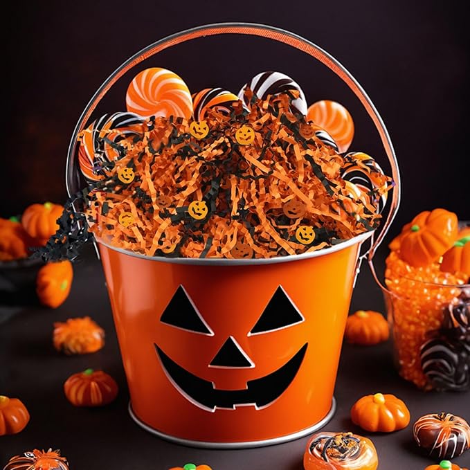 ZEBMOON 2 LB Black Orange Crinkle Cut Paper Shred Filler Great for Gift Wrapping, Halloween Basket Filling, Birthday, Wedding, Thanksgiving, Christmas Day, New Year Party Decorations Filling Supplies