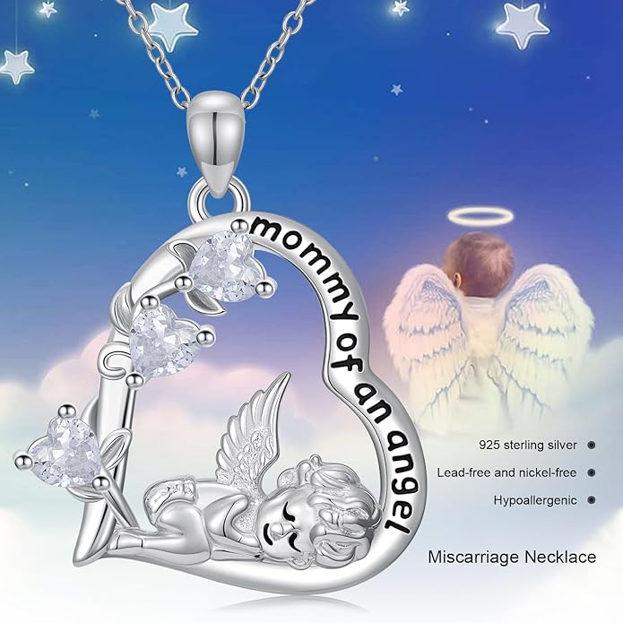 Miscarriage Necklace Gifts for Mothers 925 Sterling Silver Mommy of An Angel Pendant Memorial Jewelry Loss of Pregnancy Sympathy Gifts for Women