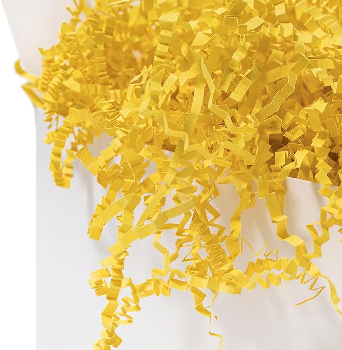 Mefleet 1/2 LB Crinkle Cut Paper Shred Filler 8 oz Yellow Crinkle Shredded Paper for Gift Box - Gift Basket Bag Filler - Grass Cushion Stuffing for Easter, Mother's day, Holiday Packaging Wrapping