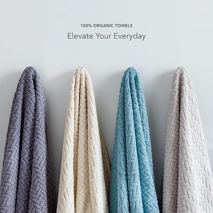 Texere 100% Organic Cotton Jacquard 650 GSM Premium Bath Towel Sets - Extra Absorbent Quick Dry and Plush (Cable, Estate Blue, 2 Bath & 2 Hand Towels)