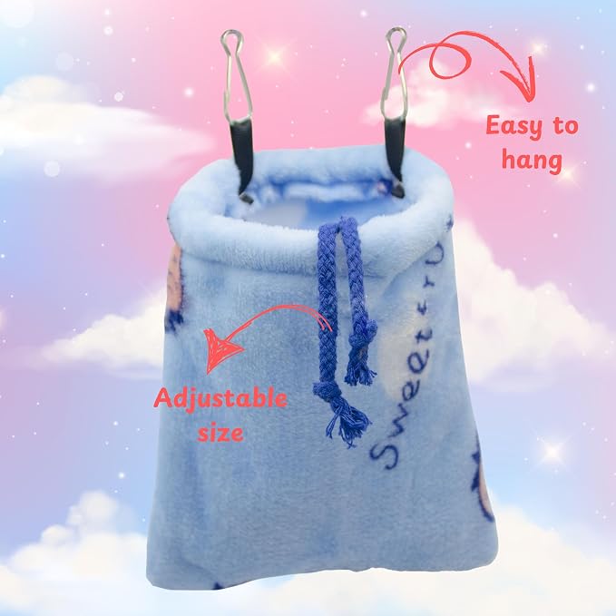 Hedgehog Snuggle Sack, Hanging Fleece Hideout and Sleeping Pouch with Soft Rest Pad for Hedgehogs, Hamsters, Guinea Pigs, Rats, Ferrets & Sugar Gliders (Strawberry, M)