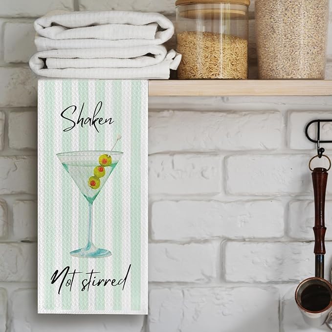 Green Martini Kitchen Towels, Dirty Martini Gifts Dish Tea Towels for Kitchen Bar Cart Decor, Gifts for Cocktail Lovers, Shaken Not Stirred Cocktail Decorative Hand Towel, 16x24 Inch